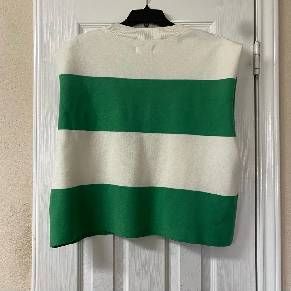 Anthropologie Maeve Green & Cream Striped Muscle Knit Sleeveless Tee Size 1X - Picture 6 of 14
